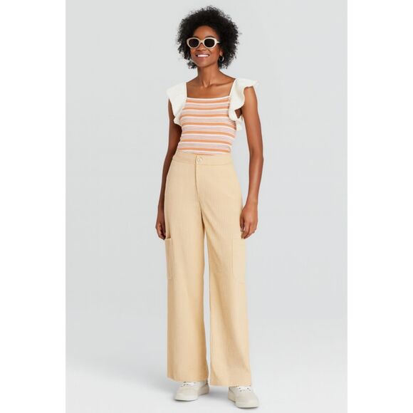 478 Wild Fable Women’s Beige Corduroy Wide-Leg Pants with Utility Pockets - Picture 1 of 4